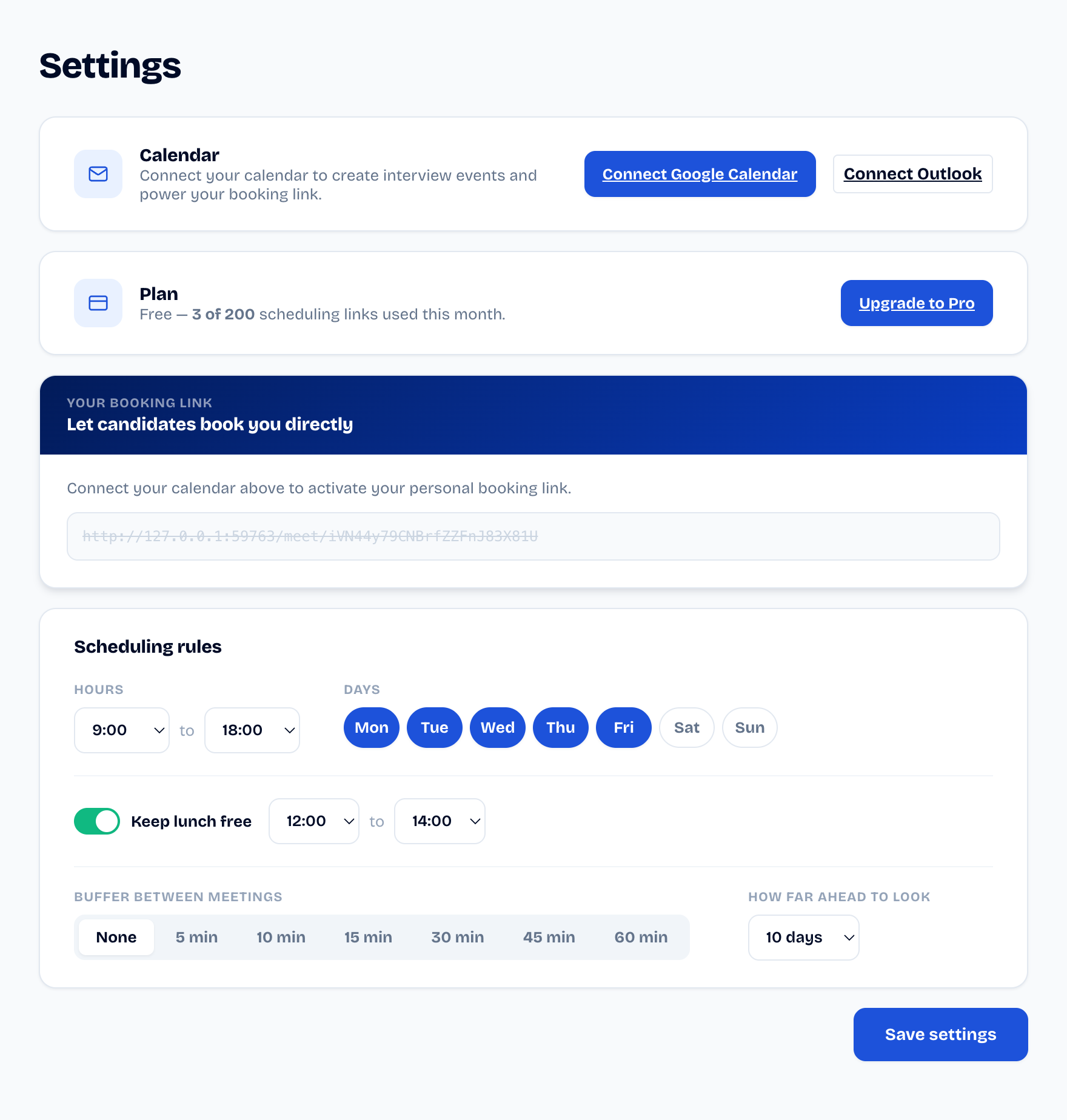 connecter agenda settings