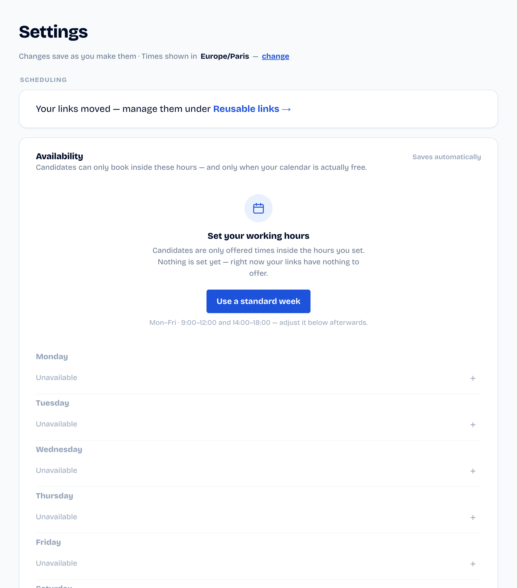 connecter agenda settings